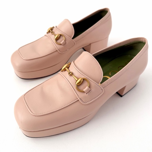 Gucci Shoes - GUCCI || Houdan Blush Leather Horsebit Loafer Pumps Block Heel EU 40.5